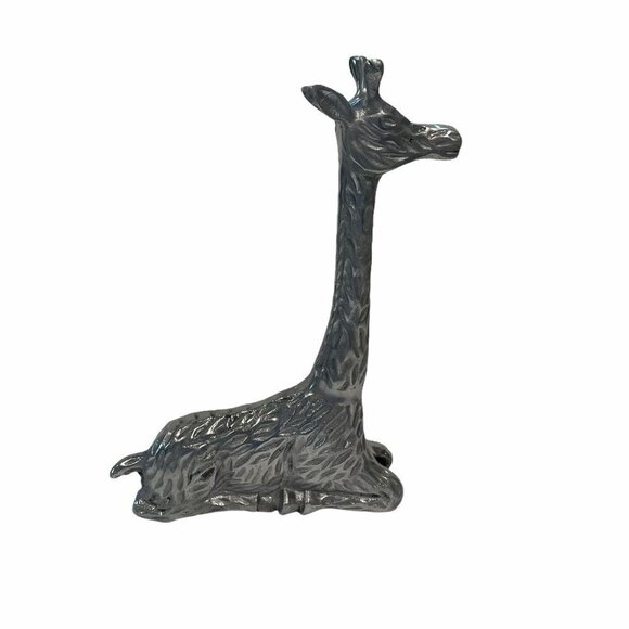 Giraffe Metal Sculpture Pewter Silver Textured - Picture 4 of 6